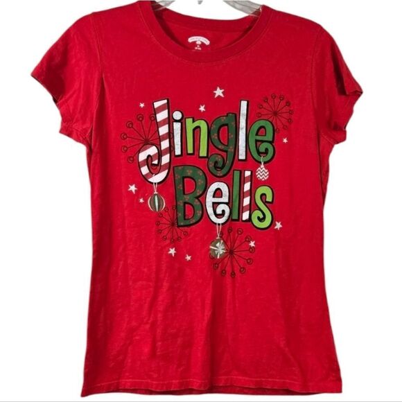 Jingle Bells Women Christmas Short Sleeve T-shirt M 8-10 Festive Red Holiday Tee - Picture 1 of 7